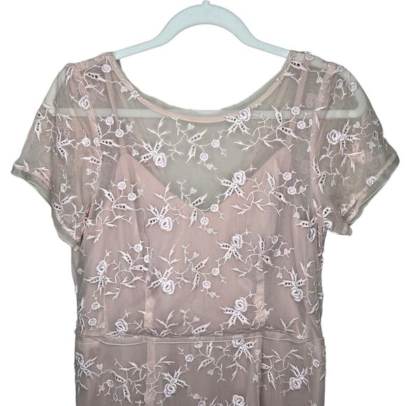 Tracy Reese Dusty Rose/ Light Pink Embroidered Dress Oatmeal lining Medium NWT - Picture 2 of 11